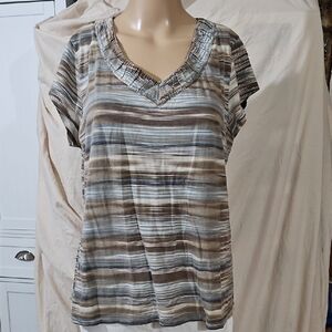 Liz Claiborne Multicolor Striped Short Sleeve Top